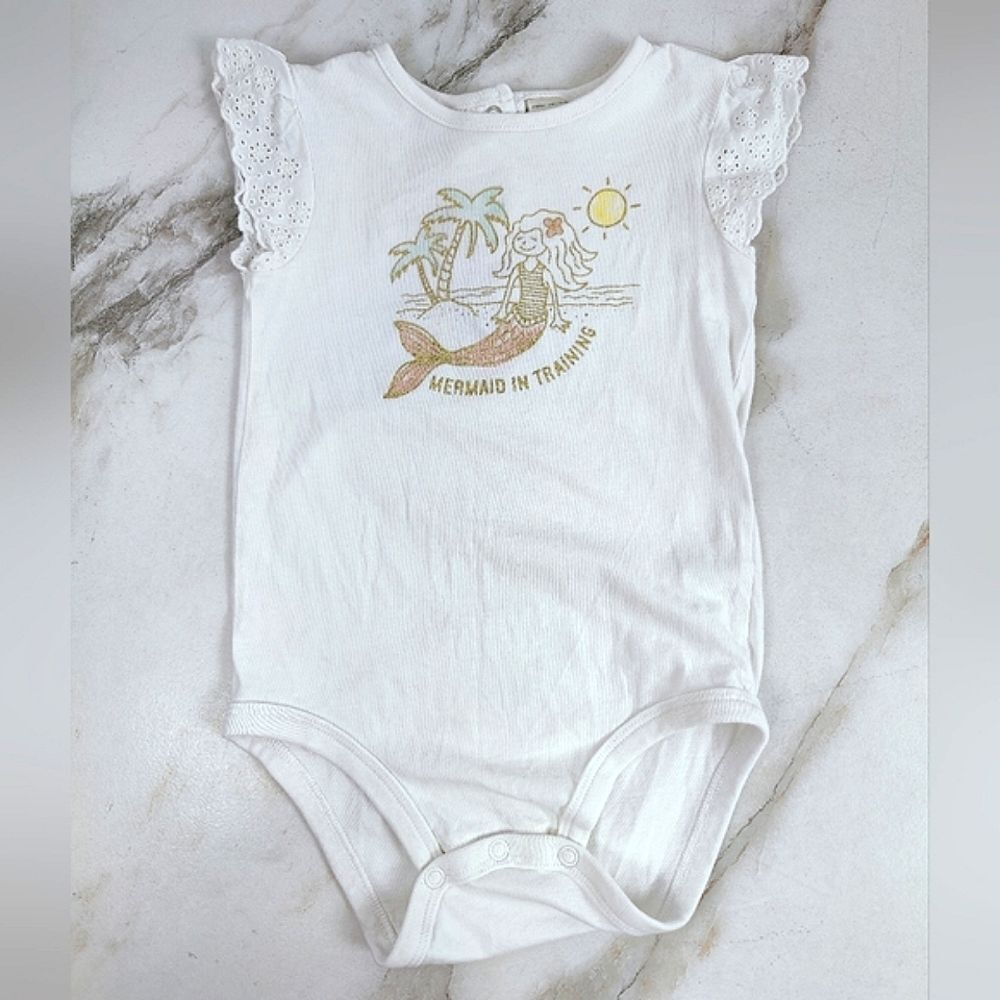 OshKosh B'gosh 'Mermaid In Training' Eyelet Lace Short Sleeve Onesie, White, 18M